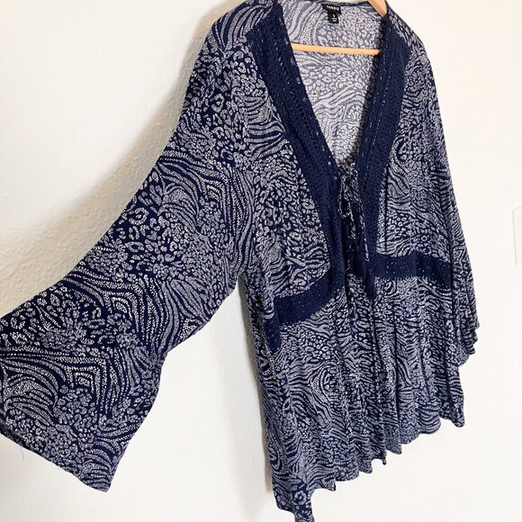 Torrid Babydoll Gauze Crochet Trim Lace-Up Navy Blue Top Size 3X - Picture 5 of 11